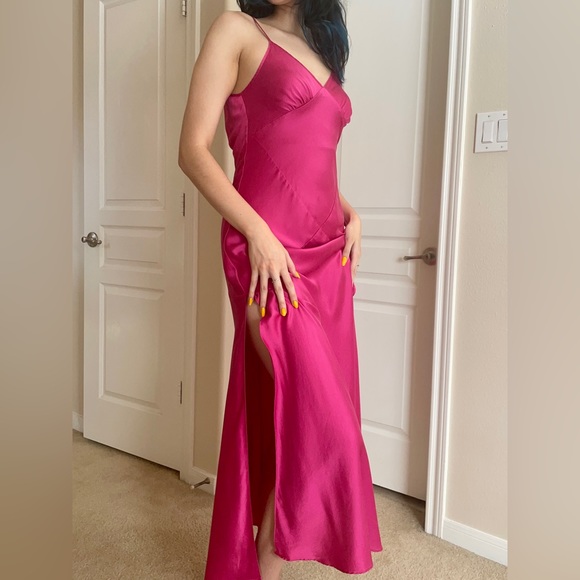 Vintage Y2K Rare Victoria Secret 100% Silk Hot Pink Maxi Slip Dress Nightgown - Picture 5 of 12
